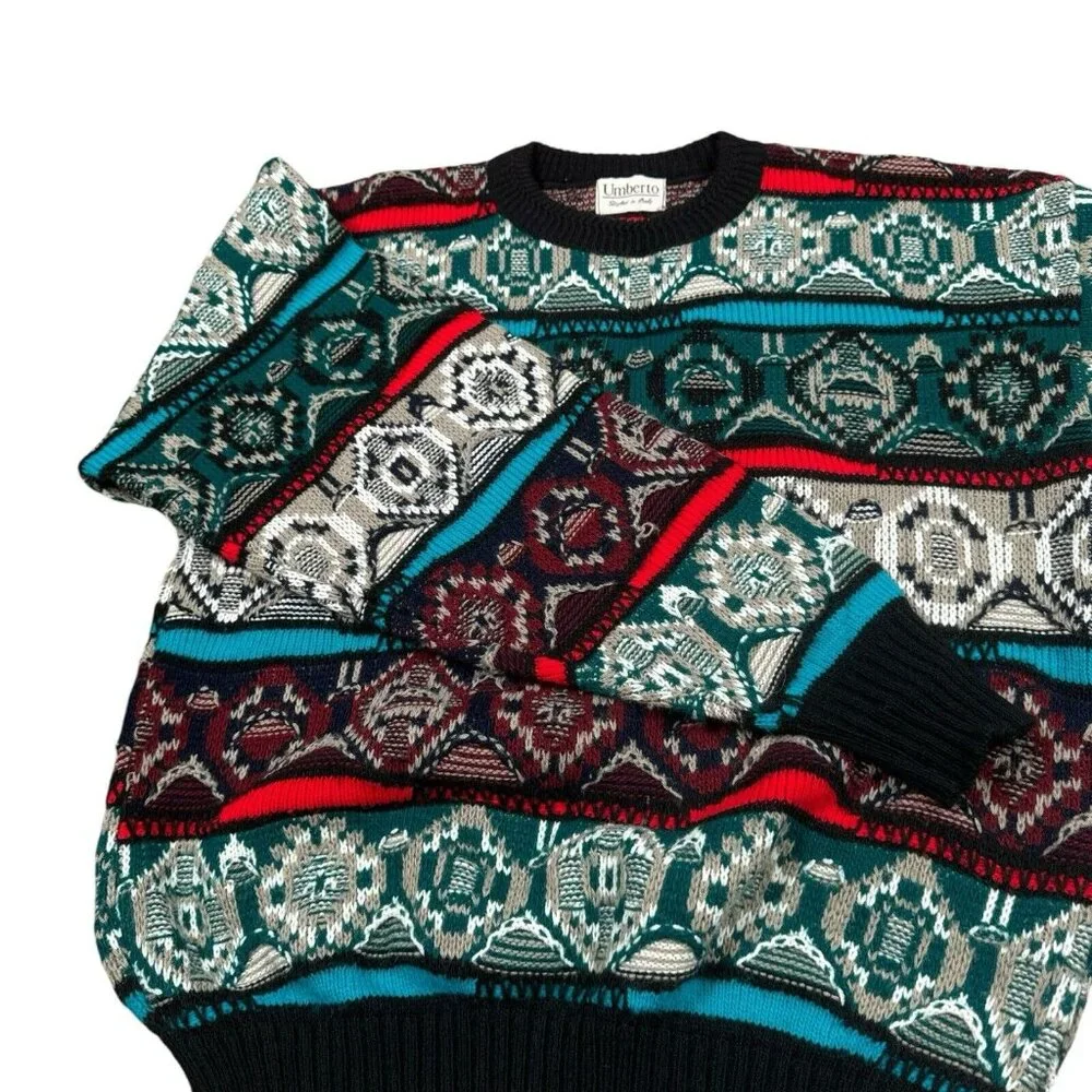Vintage Umberto Italy Coogi Style Cotton 3D Sweater Jumper Multicolor Size M (?)